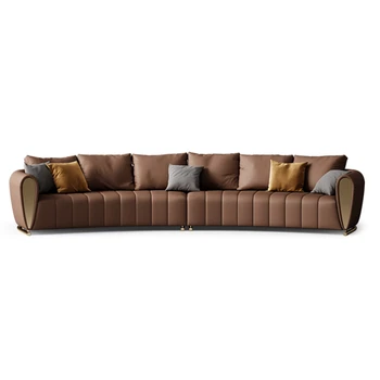 Легкий роскошный кожаный диван для гостиной на троих изогнутый дизайн, первый слой воловьей кожи, высококачественный итальянский минималистичный диван