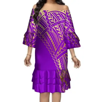 Летнее Гавайское платье с рюшами до колен, банкетный дизайн, Художественный принт, платье с коротким рукавом на заказ, Полинезийское Винтажное платье