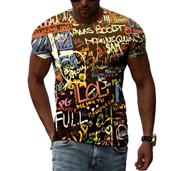 Летняя мужская модная футболка с граффити в стиле хип-хоп Harajuku, повседневная спортивная футболка с 3D-принтом и коротким рукавом.