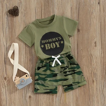 Летняя одежда для маленьких мальчиков, футболка для маленьких мальчиков, камуфляжные шорты, Комплект одежды для маленьких мальчиков