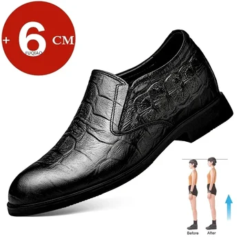Лоферы для одежды, мужская деловая обувь для лифта, Мужская кожаная обувь, увеличивающие высоту подъема, стельки 6 см/без каблука, Классический формальный Британский Черный