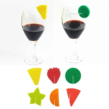 Маркеры для бокалов для вина, набор из 6 симпатичных фруктовых силиконовых брелоков для бокалов для напитков, бирки-распознаватели, этикетки для чашек, знаки, отличительные знаки для вечеринки в баре