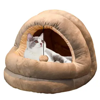 Милая кошачья кровать Пещера Мягкая кошачья кровать Моющаяся кошачья кровать в помещении Для крыльца Балкона И кошек среднего размера зимой