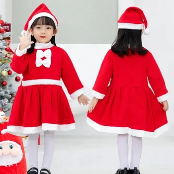 Милые девушки Рождественское платье Дети Красный Снеговик Костюмы Санта-Клауса Детская Новогодняя Одежда Рождественская вечеринка Праздничные костюмы