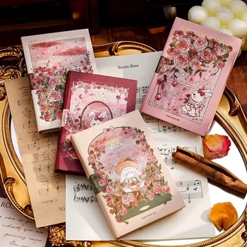 Мини-блокнот серии Sweet Pink Rose Manor Пустая страница A7 Симпатичный карманный блокнот Красивый Дневник Портативные блокноты для записей для студентов