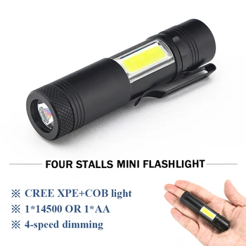 Мини портативный Edc фонарик, маленький фонарь, перезаряжаемый светодиодный мини-фонарик, металлический зажим, батарейка AAA, Cree XPE Cob Led Light