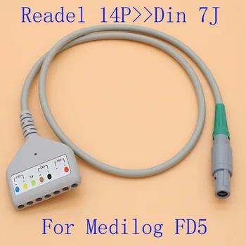 Многорычажный магистральный кабель для проведения ЭКГ-холтеровской эхокардиографии Readel 14P по din 7 и выводной провод электрода с защелкой для МОНИТОРА Medilog FD5.