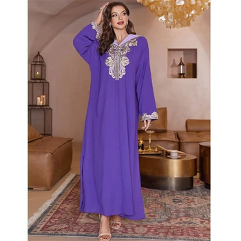 Мода Абая Вышивка Мусульманские Женщины С Капюшоном Eid Длинное Платье Макси Турция Арабский Кафтан Ислам Арабский Халат Марокко Jalabiya Вечерние Платья