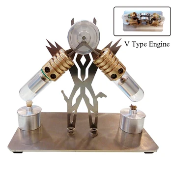 Модель двигателя Стирлинга V-образного типа, двухцилиндровый двигатель с мини-стеклянной трубкой, обучающая науке физике игрушка в подарок на День рождения