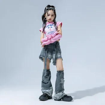 Модная милая футболка и брюки, детская бальная танцевальная одежда для девочек, сценический наряд, одежда для танцев, Уличная танцевальная одежда, костюмы в стиле хип-хоп