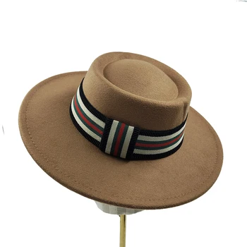 Модная Панама, мужские Фетровые шляпы Для женщин, Однотонная шерстяная джазовая кепка с имитацией плоского верха, Элегантная британская женская кепка Оптом