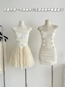 Модное Элегантное Милое платье Феи с 3D цветочным рисунком, облегающее однотонное платье для выпускного вечера, дизайн обертывания груди, уличная одежда, Весна-лето