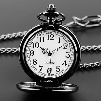 Модные Классические Черные кварцевые карманные часы для мужчин Унисекс, Высококачественные винтажные карманные часы с брелоком, Изысканный подарок