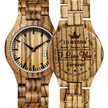 Моему Сыну Деревянные Кварцевые часы для Мужчин Синие Кожаные Деревянные Часы Мужские Часы Из Натурального Сандалового дерева Грецкий Орех Черное Дерево Наручные Часы Bamboo Reloj