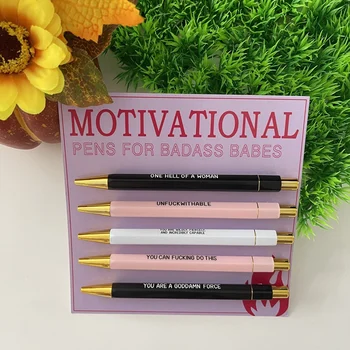 Мотивирующий набор крутых ручек из 5 частей, как показано на рисунке, Пластиковые офисные подарки, забавные шариковые ручки на каждый день