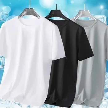 Мужская летняя футболка Ice Silk, топ с коротким рукавом, Сетчатая мужская повседневная одежда большого размера, Дышащая мужская спортивная одежда