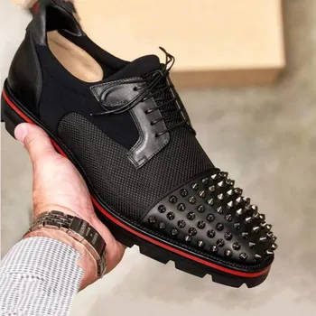 Мужская обувь в стиле панк с заклепками, черная дышащая повседневная модная обувь ручной работы для мужчин с бесплатной доставкой, мужские модельные туфли