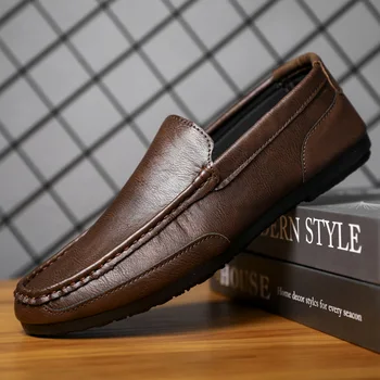 Мужская обувь для шитья, Лоферы, Кожаная повседневная обувь в британском стиле, туфли для вождения на плоской подошве, мужские дышащие весенне-осенние однотонные Zapatos