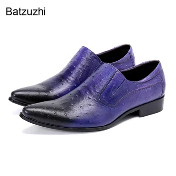 Мужская обувь ручной работы Batzuzhi в итальянском стиле, кожаные модельные туфли с острым носком, мужская официальная деловая обувь без застежки, большой размер US6-12