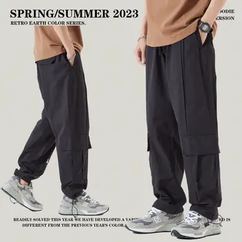Мужские брюки-карго с множеством карманов, уличная одежда, модные спортивные брюки со средней талией, широкие брюки, свободные брюки-корсет с прямыми штанинами