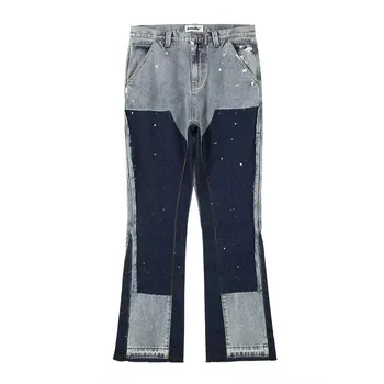 Мужские брюки-клеш с рисунком High Street Spliced в крапинку, повседневные мешковатые прямые джинсовые брюки Cleanfit Y2K Jeans