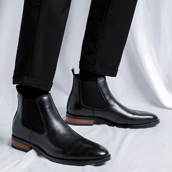 Мужские классические ботинки без шнуровки из натуральной кожи Челси в стиле ретро Мужские модные ботильоны уличные мужские повседневные короткие ботинки мужские