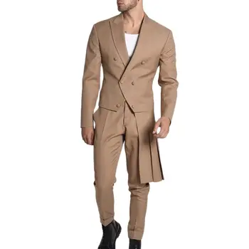 Мужские костюмы, блейзер и брюки из 2 предметов с передником в складку по бокам, приталенный двубортный пиджак, комплекты для летней повседневной носки