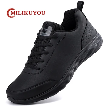 Мужские кроссовки для бега, мужские легкие кроссовки, черная классическая дышащая повседневная обувь, модные мужские кожаные нескользящие кроссовки.