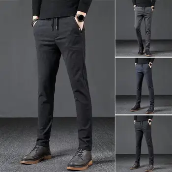 Мужские мягкие брюки Стильные мужские брюки прямого кроя Среднего возраста с эластичным поясом И Мягкими карманами в формальном деловом стиле для комфортного