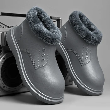 Мужские Непромокаемые Зимние ботинки Без шнуровки, Уличные Теплые Плюшевые Мужские Зимние ботинки, Легко Моющиеся, Зимние Нескользящие, Новые, Простой дизайн