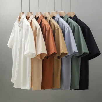 Мужские однотонные рубашки Мода 2023 года Мужская рубашка с коротким рукавом Повседневные топы оверсайз Мужская одежда Корейские уличные блузки Y99