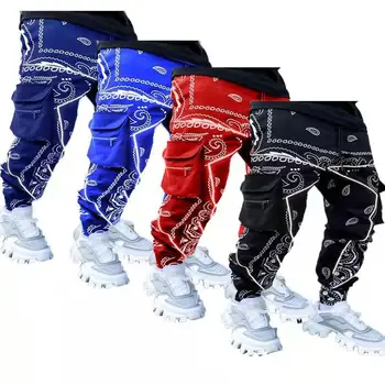 Мужские спортивные повседневные брюки с ремешками, комбинезон с несколькими карманами, 4xl, 5xl, бандана с принтом большого размера, Повседневные брюки