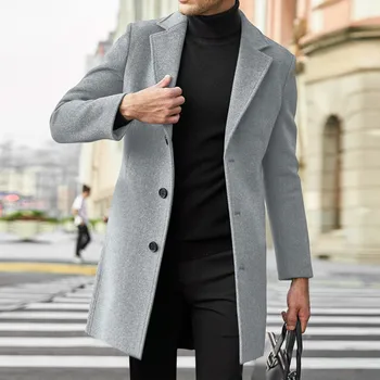 Мужское пальто Модный однобортный тренч средней длины в классическом Английском стиле, повседневные осенне-зимние теплые куртки