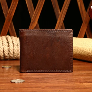 Мужской кошелек из натуральной кожи, деловой ретро-короткий кошелек с несколькими картами, горизонтальный кожаный бумажник crazy horse