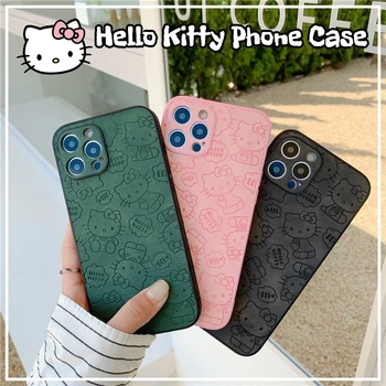 Мультяшный Чехол Для телефона из Искусственной кожи Hello Kitty для iPhone 14 13 12 11 Pro Promax X XR XSmax 7 8 plus cute All-inclusive cover shell