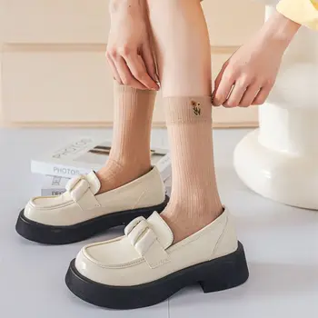 Мягкие однотонные эластичные носки с цветочной вышивкой для женщин, сетчатые носки, женские чулочно-носочные изделия, носки средней длины, полые носки