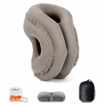 Надувная дорожная подушка для сна из ПВХ Flocking Rest для автомобиля, домашнего офиса с 3D-маской для глаз, затычками для ушей и переносной сумкой на шнурке