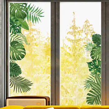 Наклейка на стену с листьями тропических растений, 2 листа, зеленые растения, настенная роспись для декора дома, спальни, гостиной