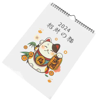 Настенный календарь на 2024 год Простой офисный планировщик заметок Lucky Cat Ежедневник формата А4 для нежной семьи