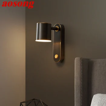 Настенный светильник AOSONG Nordic Copper LED Creative с выключателем, черное бра, Регулируемый угол освещения для декора Дома, гостиной, спальни