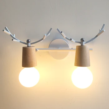 Настенный светильник в виде оленьего рога, деревянный светильник в скандинавском стиле в стиле лофт, бар, кафе, ресторан, промышленный винтажный железный настенный светильник E27