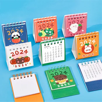 Настольный календарь, мини-мультяшный настольный календарь с откидной крышкой на 2024 год, Маленький календарь ежедневного планирования, ежемесячный календарь для домашнего декора, Календарь