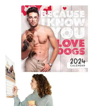 Настольный календарь с забавной собакой на 2024 год, Милый Сексуальный Мужчина, Ежемесячный календарь для семьи, друзей, любителей собак, настенный Креативный календарь