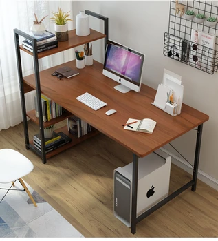 Настольный компьютерный стол, современная минималистичная книжная полка, домашняя спальня, простой письменный стол из стали и дерева, экономичный