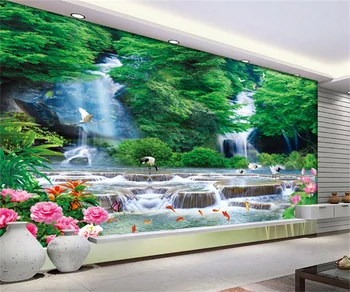 Настройте любой размер 3D обоев, фресок, трехмерного пейзажа, водопада, пейзажной живописи, фона для телевизора, наклейки на стену отеля
