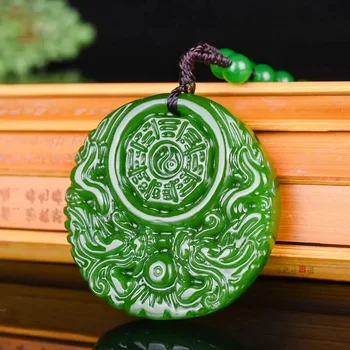 Натуральный Зеленый Нефритовый кулон ручной работы бренда Bagua, модные ювелирные изделия из бутика, ожерелье для пары, подарочные аксессуары