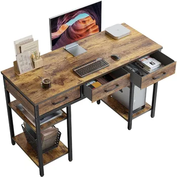 Небольшой Офисный домашний стол Игровой стол для ПК 47-дюймовый компьютерный стол с тканевыми выдвижными ящиками и полками для хранения, письменный стол для учебы, столы