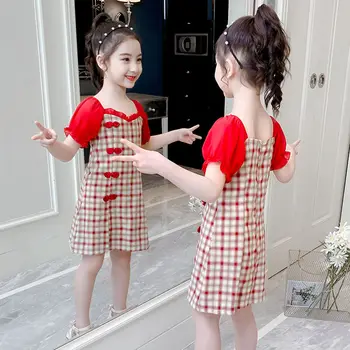 Новая детская китайская одежда, летнее платье с бабочкой для девочек, детская цельнокроеная юбка принцессы с оригинальным дизайном Чонсам