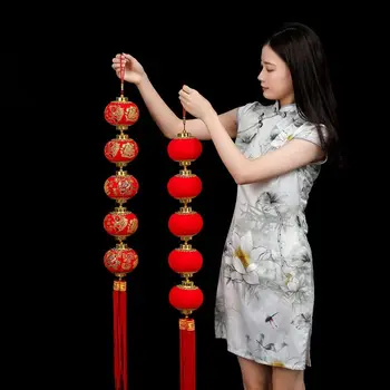 Новогодние гирлянды с красными фонарями ручной работы, подвесной декоративный шар в китайском стиле с кисточками, гирлянда для фонарей