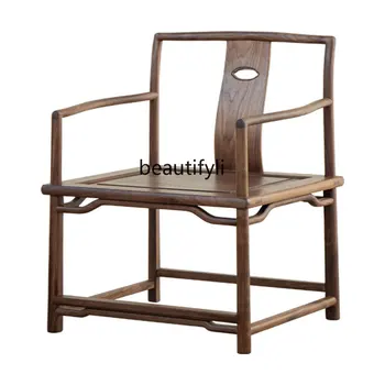 Новое антикварное кресло из массива дерева в китайском стиле с круглой спинкой, черный орех, Старый вяз, Официальное кресло для шляпы, Маленькая квартира, Домашнее хозяйство